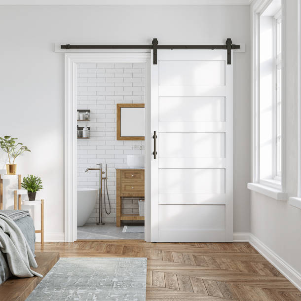 LDB_BUILDING 84'' Solid Manufactured Wood Barn Door with Installation
